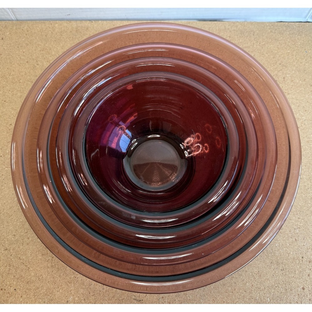 Full Set of 4 Vintage Pyrex Cranberry Glass Mixing Bowls - Picture 5 of 6